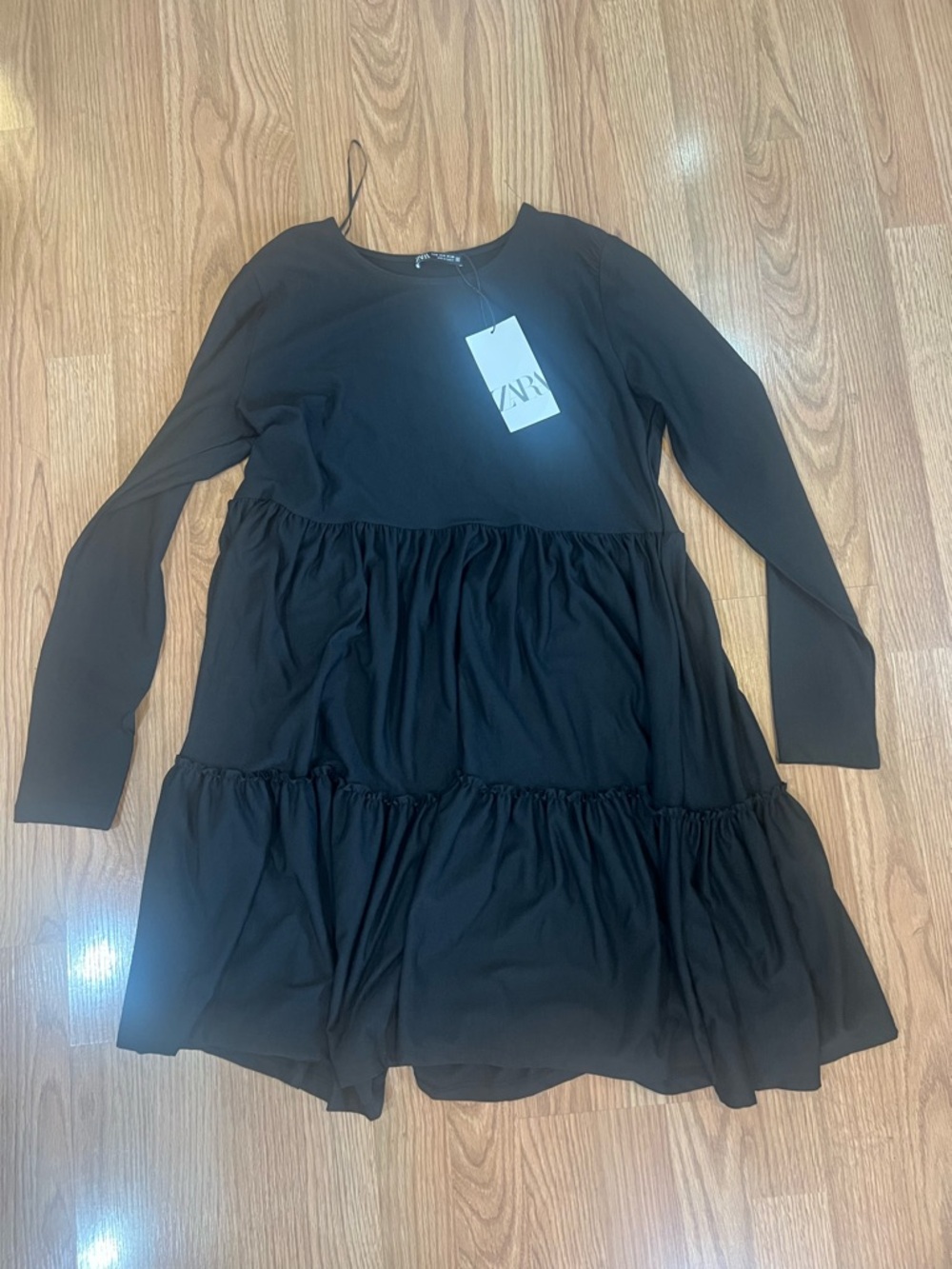 Zara Black Long-Sleeve Tiered Kids Dress